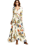 Milumia Women's Button Up Split Floral Print Flowy Party Maxi Dress Beige X-Small