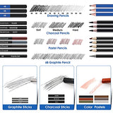 Art Supplies, BYWOKY 50 PCS Sketching & Drawing Pencils Art Kit, Each Artists Drawing Supplies Set for Adults/Kids Including Graphite/Charcoal Pencils & Sticks, Pastels, Erasers and Bonus Sketch Pad