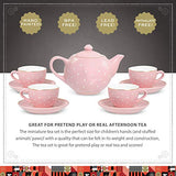 FAO Schwarz Ceramic Tea Party Set for Kids, Pink Polka Dot, 9 Pieces