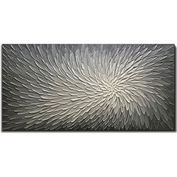 Amei Art Paintings, 24X48 Inch Paintings Oil Hand Painting 3D Hand-Painted On Canvas Abstract Artwork Art Wood Inside Framed Hanging Wall Decoration Textured Abstract Oil Paintings (Elegant Gray)