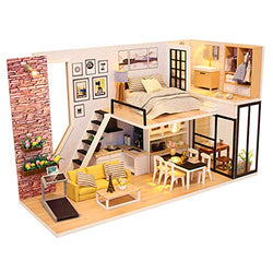 Dollhouse Miniature with Furniture, DIY Wooden Doll House Kit Plus LED Dust Cover and Music Movement, 1:24 Scale Creative Room Idea Best Gift for Children Friend Lover （Give You Happiness）