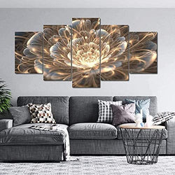 Unframed Modern Abstract Artwork 5 Piece Canvas Wall Art Wall Paintings for Living Room Office Decorations Golden Rays Fractal Flower (L: 30x45cm-2P 30x60cm-2P 30x75cm-1P)