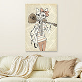 wall26 Creative Animal Figure on Vintage Paper Canvas Wall Art - Miss Cat a Guitar - Giclee Print Gallery Wrap Modern Home Art Ready to Hang - 32x48 inches