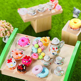40 Pcs 1:12 Scale Dollhouse Miniature Kitchen Accessories Set Includes 15 Flower Pattern Porcelain Tea Cup 24 Mixed Pretend Cake Foods 1 Mini Three-Tier Cake Stand for Decor Supply (Vivid Style)