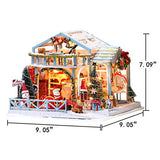 DIY Miniature Dollhouse Kit Wooden Doll House with Furniture Set Toy Model House with Dust Proof Cover and Music Box Santa Claus and Elk Cabin Handcrafts Gift Kids Teens Adults