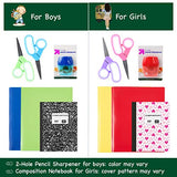 Back to School Essentials Supplies Pack Kit Bundle - Grades K-8 | Wide Ruled Notebooks Composition Book Folders Markers Crayons Colored Pencil Sharpener Scissors Glue Sticks Pencil Case (Girls 2020)