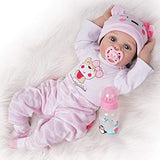 Seedollia Real Life Reborn Baby Doll Girl Silicone Open Blue Eyes Newborn 22 inch Pink Cute Bear Outfit