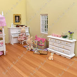 iLAND Dollhouse Furniture of Miniatures Pink Dollhouse Bedroom on 1/12 Scale for Girls, Dollhouse Bed w/ Piano (Sweet Doll Furniture 6pcs)