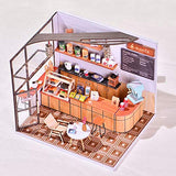 F Fityle Dollhouse Miniature with Furniture Ornaments, DIY Wooden Cafe Doll House Kit , 1:24 Scale Coffee Shop Mini House