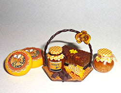Honey, products from honey, honey cheese. Dollhouse miniature 1:12