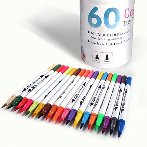 ZSCM Art Markers Coloring Duo Brush Markers, 60 Colors Fine& Brush Tip  Artist Drawing Markers Set with Coloring Book, for Kids Adult Sketching Bullet  Journal School Activities Supplies Child Gifts 