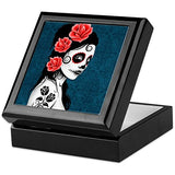 CafePress - Day The Dead Girl Blue - Keepsake Box, Finished Hardwood Jewelry Box, Velvet Lined