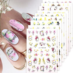 YOSOMK 9 Sheets Flower Nail Stickers for Nail Art Gold Foil Flower Self-Adhesive Nail Decals 3D Geometric Spring Flower Butterfly Nail Supplies Accessories for Women French Nail DIY Design Decoration