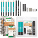 Drawing Set - Sketching and Charcoal Pencils with 100 Page Drawing Pad, Kneaded Eraser and Bundle with 2 Pack Sketch Pad