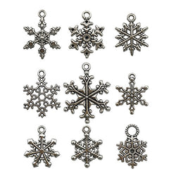 ZC-charms 88 PCS Snowflake Charms Collection - Antique Silver Mixed Christmas Snowflake Flower