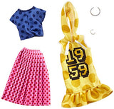 Barbie Clothes: 2 Outfits Doll Feature Polka Dots On A Yellow Hoodie Dress, A Blue Top and Pink Skirt, Plus 2 Accessories, Gift for 3 to 8 Year Olds