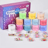 12 Pack Butter Slime Kit, with Unicorn, Fruit, Ice Cream Mini Scented Slime Charms Suppulies, Party Favors Stress Relief Toy for Girls Boys, Non-Sticky & Super Stretchy
