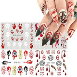 12 Sheets Halloween Nail Art Stickers Water Transfer Nail Decals Horror Ghost Face Nail Stickers Halloween Nail Designs Supplies Pumpkin Skull Blood Spider Evil Eye Nail Sticker for Women Girls Nail Decorations