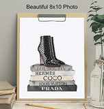 Designer Shoes Wall Art - Fashion Design Poster Print - Books of Louis Vuitton, Prada - Glam Wall Decor - Glamour Home Decor - Luxury Gifts for Women - Girls Bedroom, Living Room Decorations