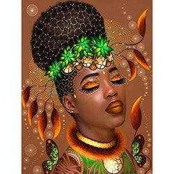 SKRYUIE 5D Full Drill Diamond Painting Butterfly Feather African Woman by Number Kits, Paint with Diamonds Arts Embroidery DIY Craft Set Arts Decorations (12x16 inch)