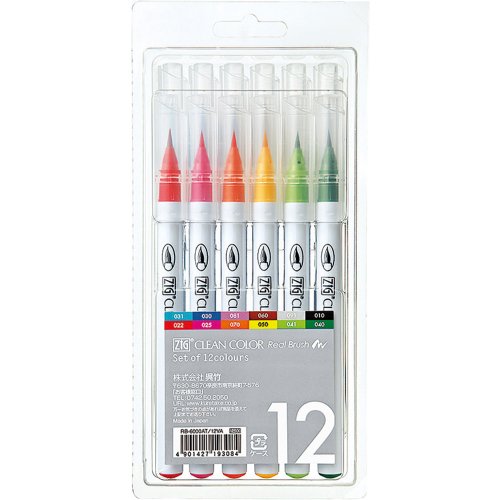 Zig Clean Color Real Brush Markers, Multicolor, 12-Pack (RB600012)