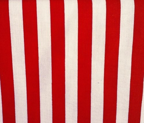 Stripes Big Red White Poly Cotton 58 Inch Fabric By the Yard (F.E.)