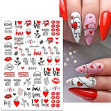 Valentine's Day Nail Stickers, Heart Nail Decals 3D Self-Adhesive Heart Kiss Rose Cupid Angel Baby Romantic Designs DIY Nail Art Decoration for Women Girls (6Sheets)