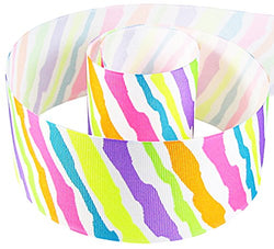 HipGirl Boutique 5yd 2.25 Inch Wide Grosgrain Ribbon. (5yd 2.25" Neon zebra Printed Grosgrain