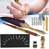 Feather Pen Set,Calligraphy Writing Drawing Quill Dip Kit Vintage Art Craft Collection Writing Paper Calligraphy Pen Ink Set(Purple)