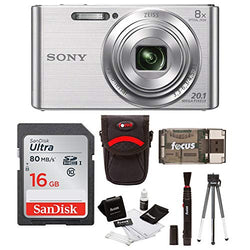 Sony Cyber-Shot W830 Digital Camera (Silver) with 16GB Memory Card and Accessory Bundle (3 Items)