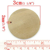 Housweety 50pcs Wood Charm Pendants Round Natural 3cm Dia.(1 1/8")