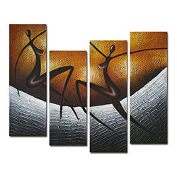 Wieco Art African Dancers Large Modern Stretched and Framed 100% Hand Painted Contemporary Artwork Abstract Oil Paintings on Canvas Wall Art for Living Room Bedroom Home Decorations Wall Decor XL