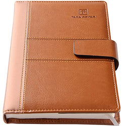 TAKA PRYOR Thick Ruled Journal/Refillable Faux Leather Lined Hardcover Executive Notebooks ，Pen Holder，Medium 5.7 x 8.5 inches ，100 GSM Thick Paper 300 Pages(Brown)