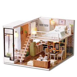 Kisoy Romantic and Cute Dollhouse Miniature DIY House Kit Creative Room Perfect DIY Gift for Friends,Lovers and Families(Wait for The time) Plus Dust Proof Cover