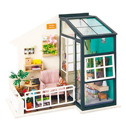 ROBOTIME DIY House Decor with Accessories and Furniture Miniature Doll House Wooden Craft Kits (Balcony Daydreaming)