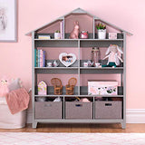 MARTHA STEWART Living and Learning Kids' Dollhouse Bookcase - Gray: Wooden Storage Organizer for Books, Dolls, Toys – Bookshelf for Bedroom or Playroom