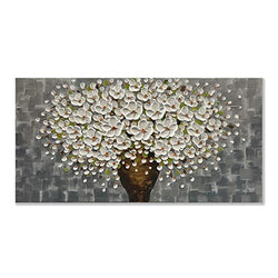 zoinart Oil Paintings 2448", 3D Canvas Wall Art White Flower Vases Decorations, Blooming Floral Framed Wall Paintings Pictures for Dining Room Bedroom Office Kitchen Living Room Walls