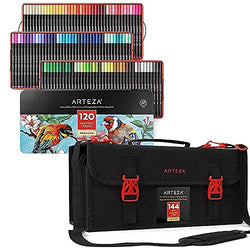 Arteza Fineliner Fine Point Pens and Art Markers & Pens Organizer (144 Slots) Bundle, Drawing Art Supplies for Artist, Hobby Painters & Beginners
