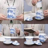 Chinese Porcelain Tea Mug-4 PCS Kit JingDeZhen Handmade Ceramic Kung Fu Tea Cup with Loose Leaf Tea Brewing System For Home Office Kitchen, White