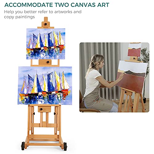 VISWIN Portable Collapsible H-Frame Easel of Maximum Height 95, Holds 2 Canvas Art, Up to 78, Movable Floor Stand Easel Wit