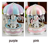 cyclamen9 Carousel Music Box Merry-Go-Round Box with Flash Light for Birthday (Purple)