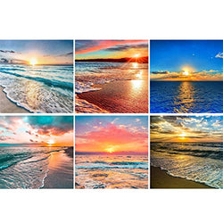 HaiMay 6 Pack DIY 5D Diamond Painting Kits Full Drill Rhinestone Painting Beach Diamond Pictures for Wall Decoration, Sea Diamond Painting Style (Canvas 10×10 Inch)