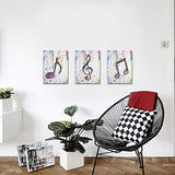 Artsbay 3 Pieces Music Canvas Wall Art Colorful Notes Boho Print on Wooden Backdrop Picture Canvas Print Painting Modern Music Wall Home Decor for Living Room Bedroom Kids Office 12x14 Inches