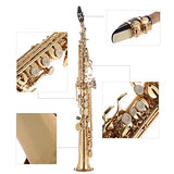 Taruor Brass Straight Soprano Sax Saxophone, Bb B Flat Woodwind Instrument Natural Shell Key Carve Pattern with Carrying Case Gloves Cleaning Cloth Straps Cleaning Rod