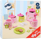 Small Foot 2849 Children Tea Set Flower Pattern Made of Wood, Accessories for The Children's Kitchen, 17 pcs
