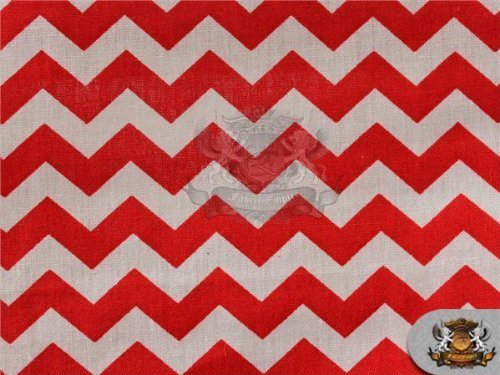 Polycotton Printed Fabric Small Chevron RED WHITE / 60" Wide / Sold by the yard