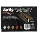 SoHo Urban Artist Heavy Body Acrylic Paint Sets - Value Set of 5 Metallic Colors (75ml, 2.5oz)