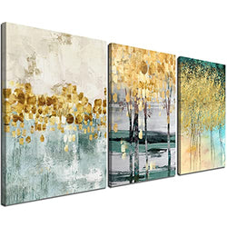 Gardenia Art Modern Wall Decor 3 Piece Canvas Wall Art 16"x24" Abstract Green Blue Wall Artwork Wooden Framed for Dining Room Bedroom Kitchen Home Office Wall Decoration