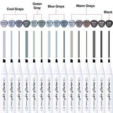 Shuttle Art 15 Colors Grey Tones Dual Tip Art Marker, Permanent Marker Pens Double Ended with Fine Bullet and Chisel Point Tips Perfect for Drawing,Shading,Sketching,Designing,Outlining,Illustrating