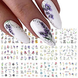 Flowers Nail Art Stickers 12 Sheets Floral Water Transfer Nail Decals Spring Nail Art Decorations Butterfly Flower Dragonfly Design Acrylic Nail Stickers for Women DIY Nail Art Supplies